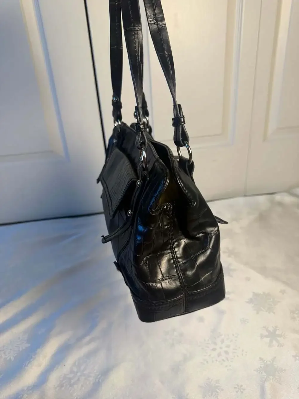 Relic Black Croc Embossed Shoulder Bag Y2K Studded Satchel Purse Goth
